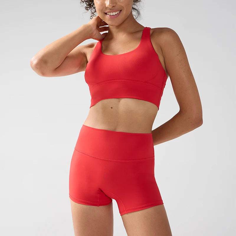 2 Pieces Women Yoga Shorts Set Cross Sport Bra High Waist Gym Shorts Breathable Comprehensive Training Jog Fitness Set🎽🩳