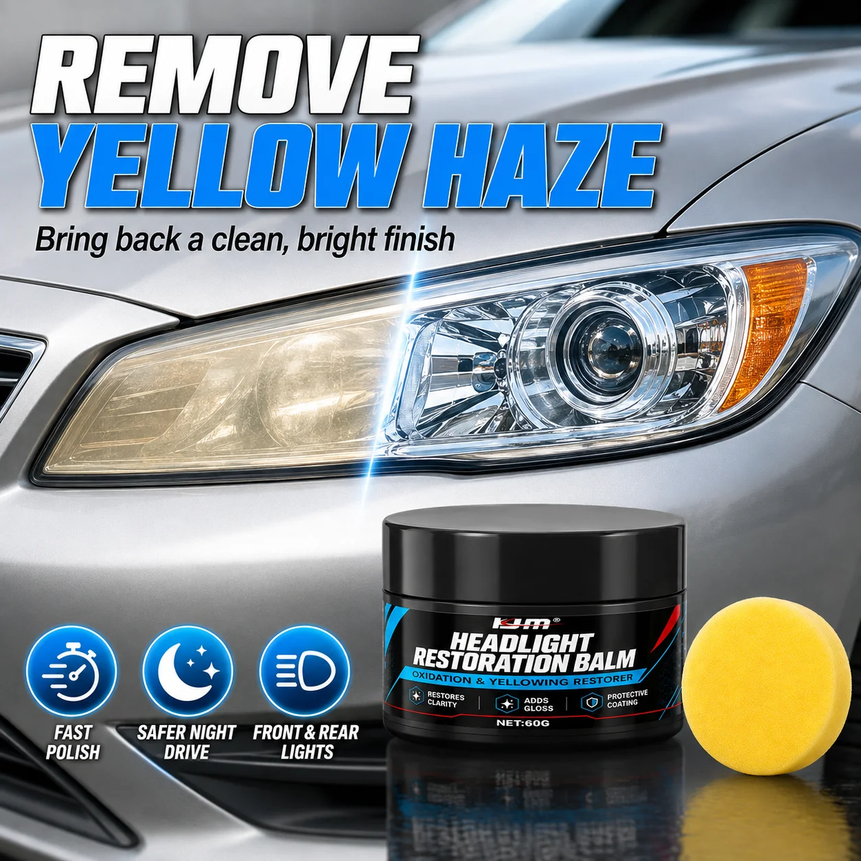 Car Lamp Restoration Polishing Kit - Headlight Scratch Remover & Oxidation Cleaner Repair Paste for Headlamp Assembly Polish Wax