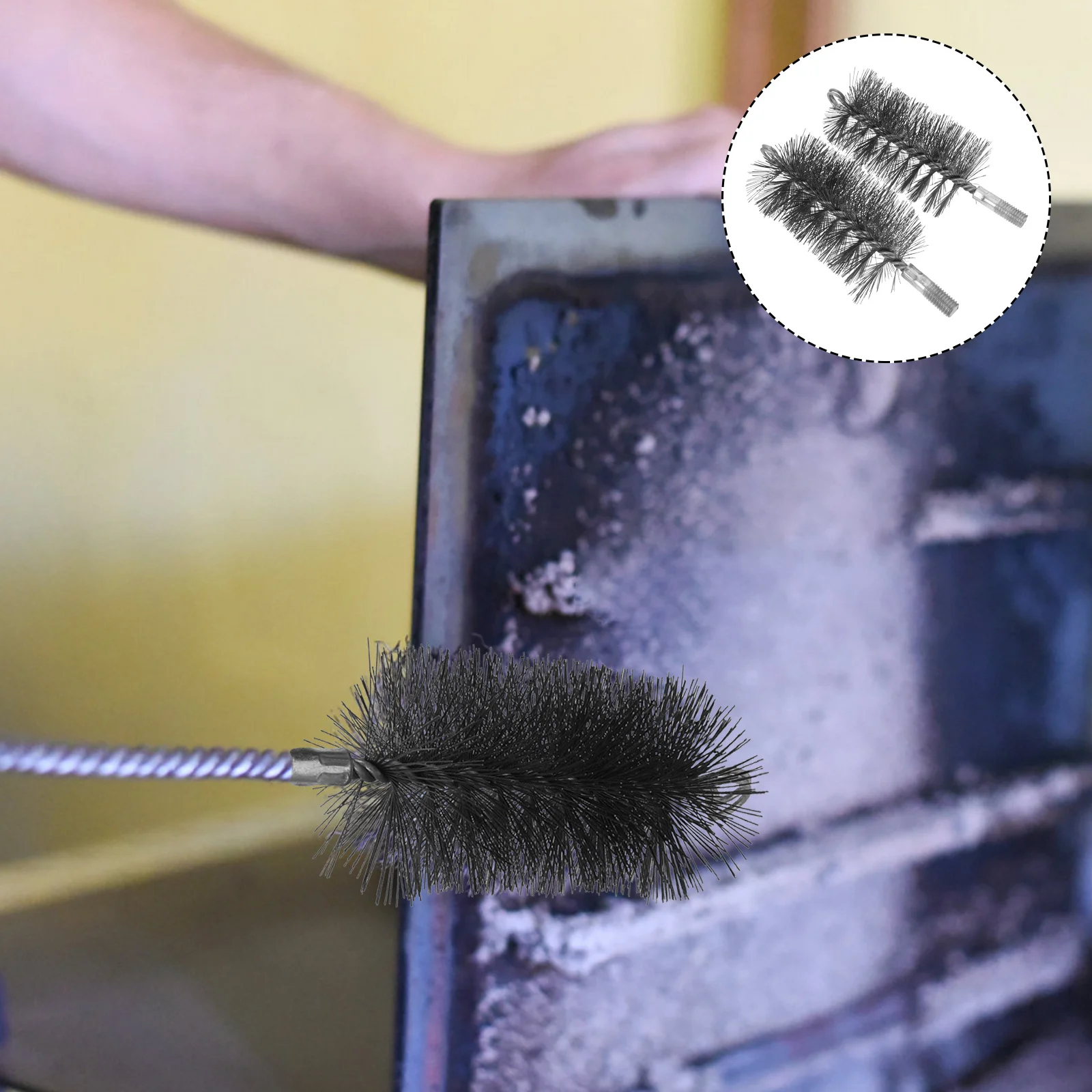 

2pcs Chimney Pipe Brush Head Wire Bristle For Fireplace Stove Cleaning High Temperature Resistant Replacement Wood Tent Dryer