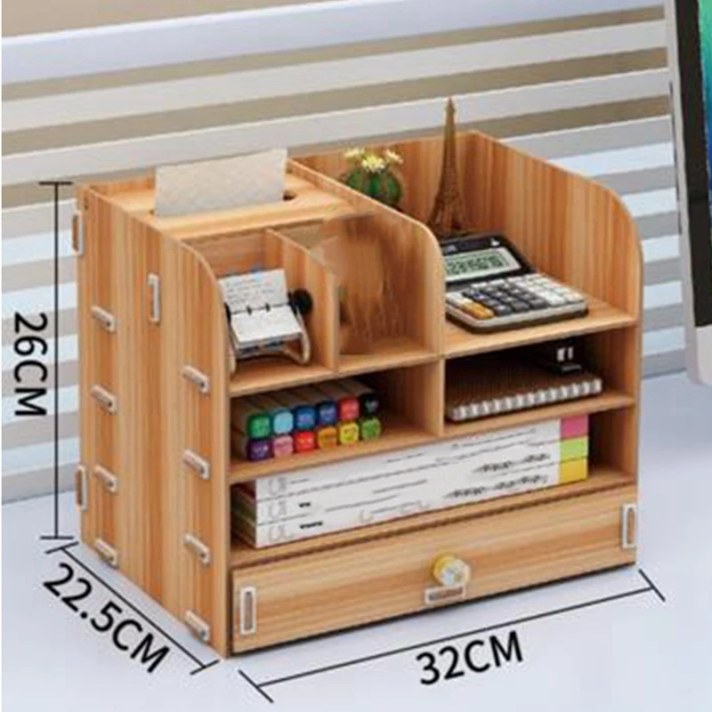 Wood Desk Organizer Office Supplies Pen Holder Wooden Sorter With Drawer Organizer Pen Pencil Organizer(Brown)