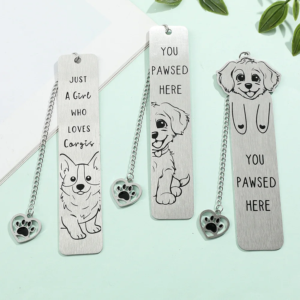 

1pcs Cute Dog Bookmark Stainless Steel Book Page Marker Metal Bookmarks Kawaii Stationery Durable Reading Accessories