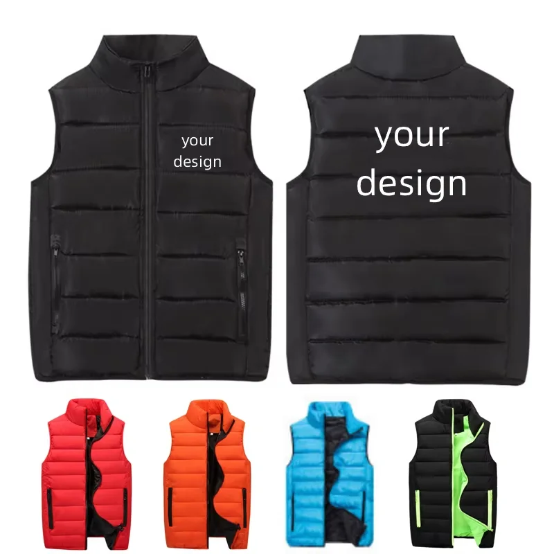 Autumn Winter Sleeveless Down Vest Jacket Print Logo Customized Workwear Outdoor Men Women Sports Activities Skiing Travel Coat