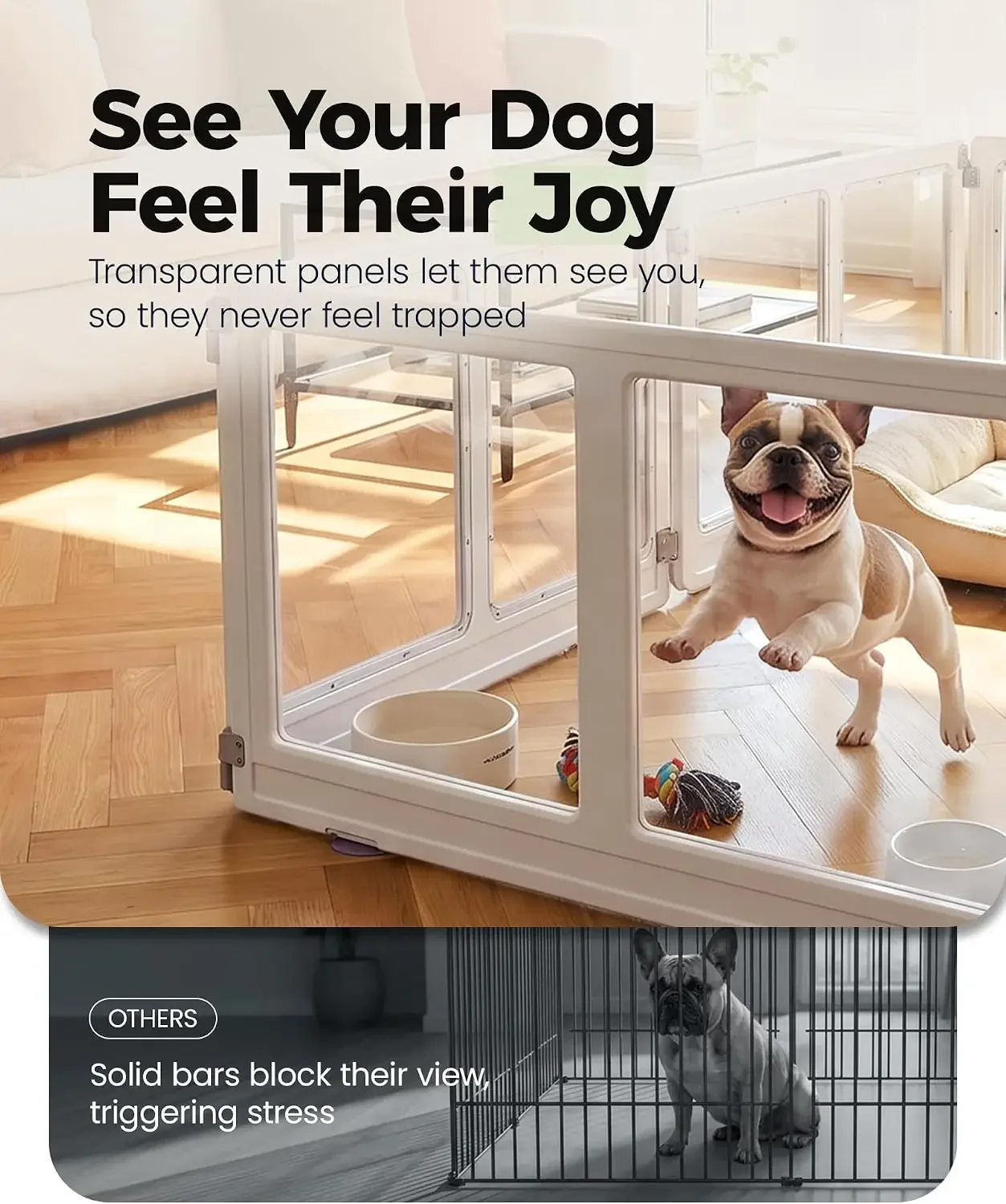 Clear Acrylic Dog Playpen Indoor, Puppy Playpen for Cats, Rabbits and Small Pets, Dog Fence Crate Kennel Bunny Cage (69.3