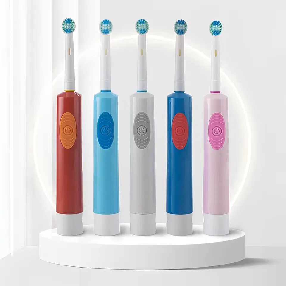 Electric Toothbrush Soft Bristle Rounded Vibrate 2-10pcs Heads Teeth Brush Gum Care Battery Power Teeth Whitening For Adults