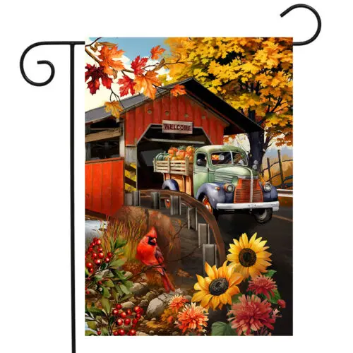 Briarwood Lane Autumn Covered Bridge Garden Flag