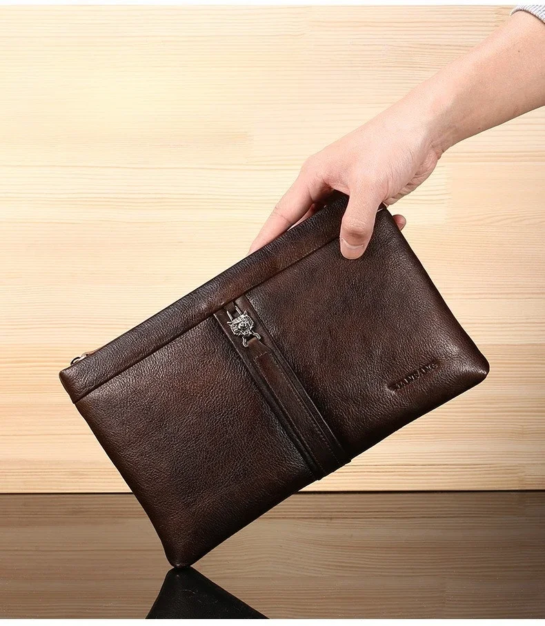 

New Vintage Men Large Clutch Cow Genuine Real Leather Boy Luxury Brand Business Men's Clutches Male Wallets Cash Purses