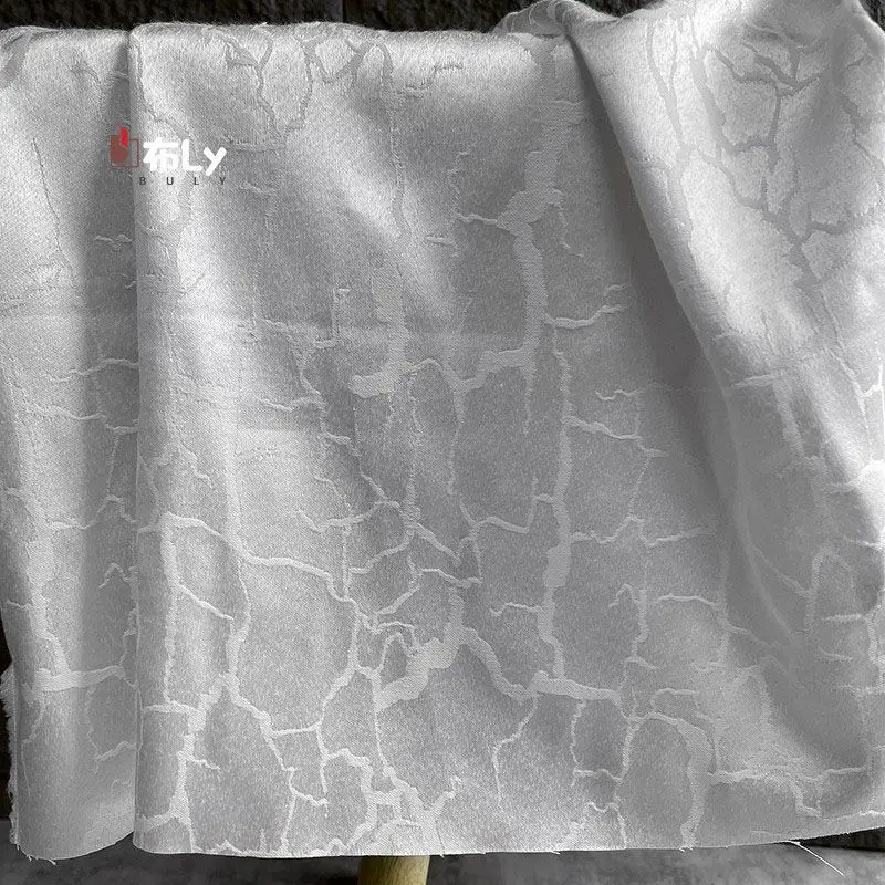 Silver White Thunder Texture Pleated Jacquard Fabric, 3D Texture For Dresses, Bags, Pants, High-End Designer Fashion Material