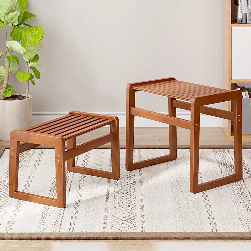 New Chinese Style Shoe Changing Stool Bamboo Wood Made Footrest Children Sitting Block Living Room Stools Furniture