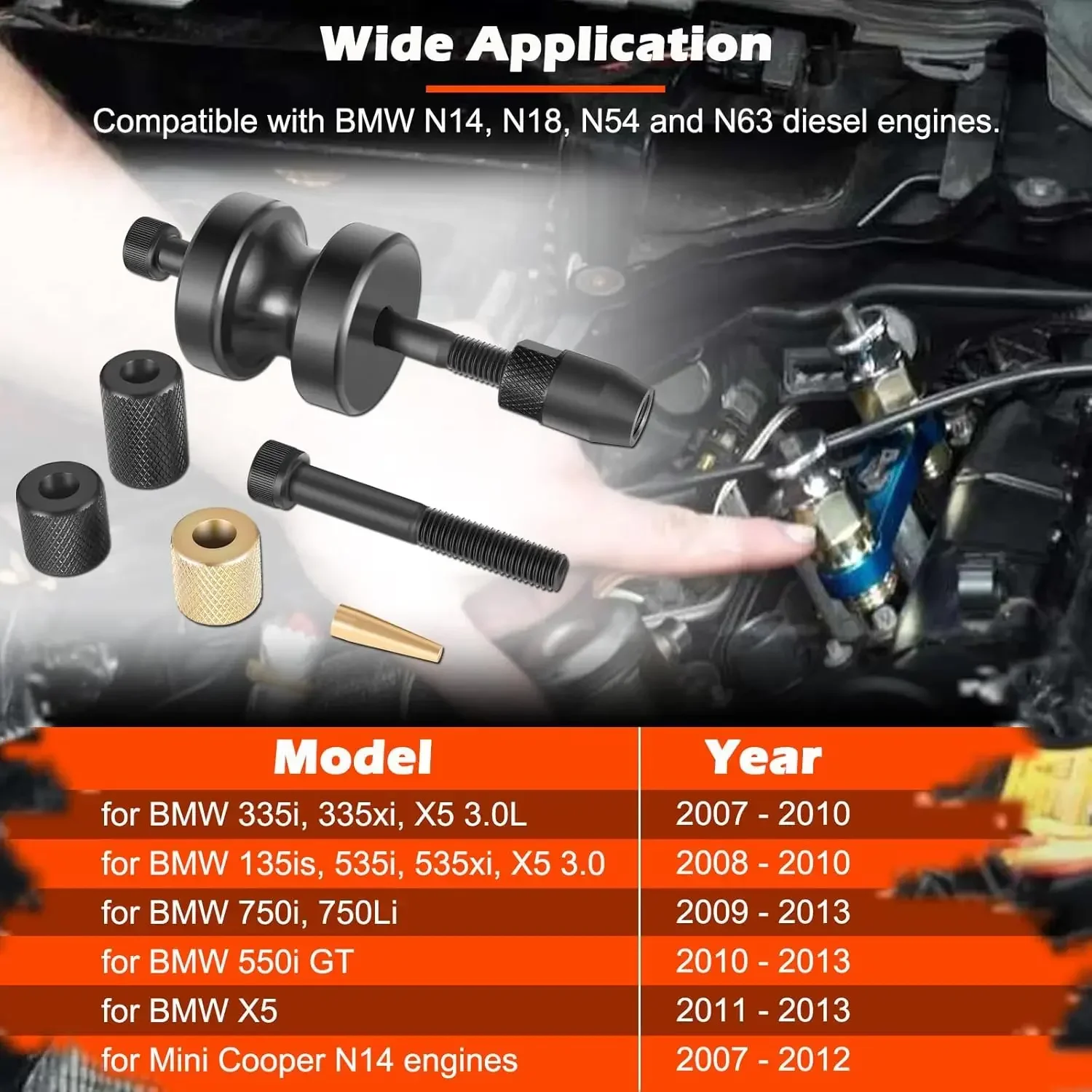 Broyear High Quality Car Engine Injector Puller Seal Installer Tool Set 130192 130193 130194 for BMW N14 N18 N54 N63 Engine