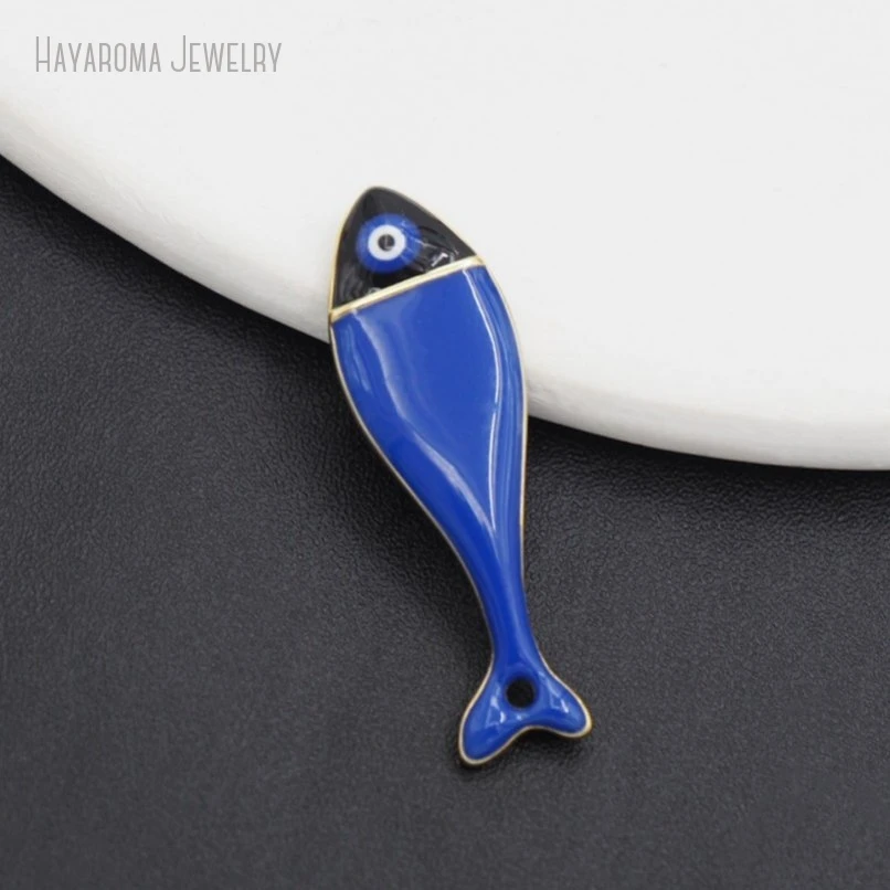 10Pcs Metal Dark Blue Wholesale Copper Enamel Nautical Marine Organism Fish Gold Color Jewelry Pendant PM51733