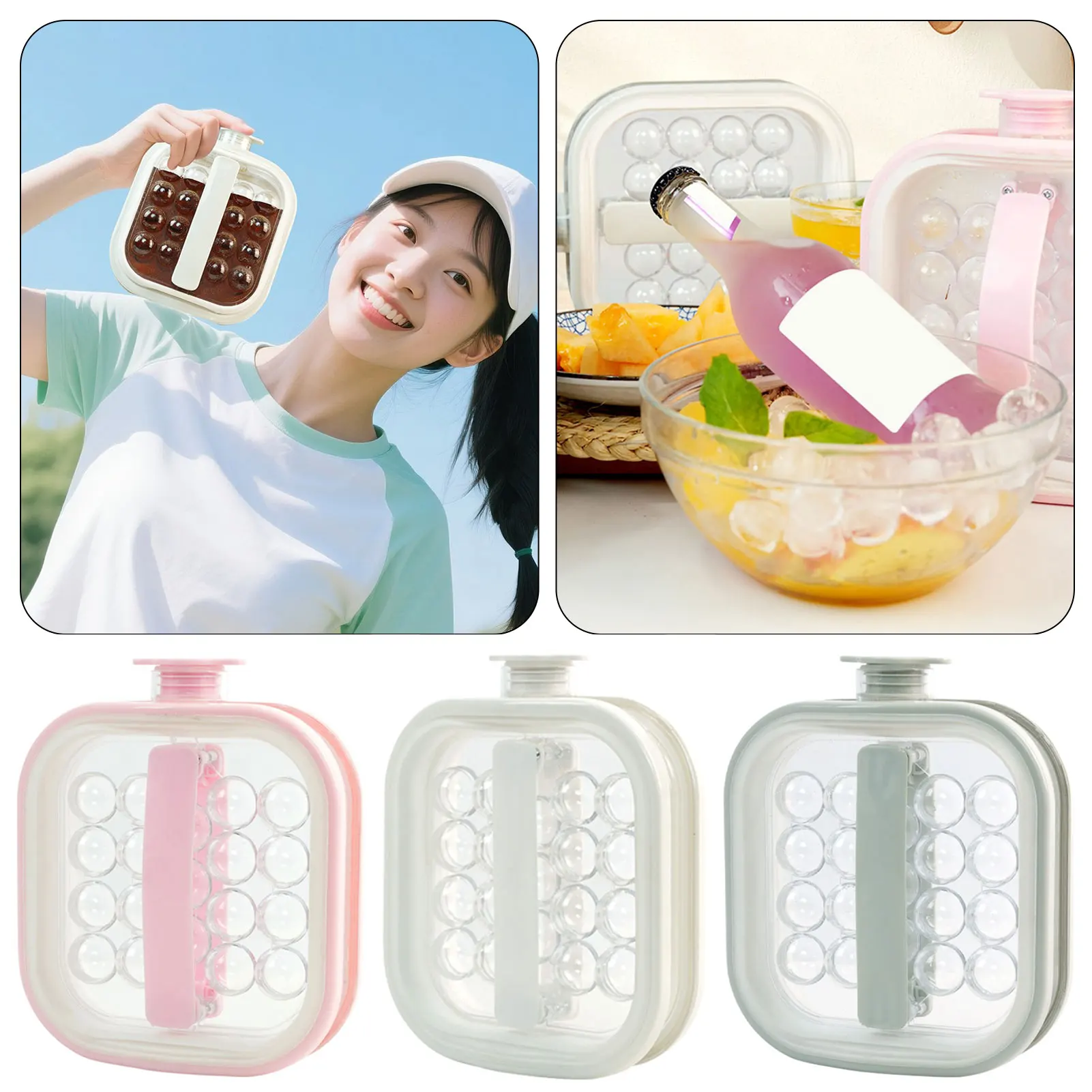 Household Plastic Ice Ball Maker Portable 2 In 1 Foldable Hockey Ice Mold Kettle Easy To Fill For Outdoor Gatherings Picnics