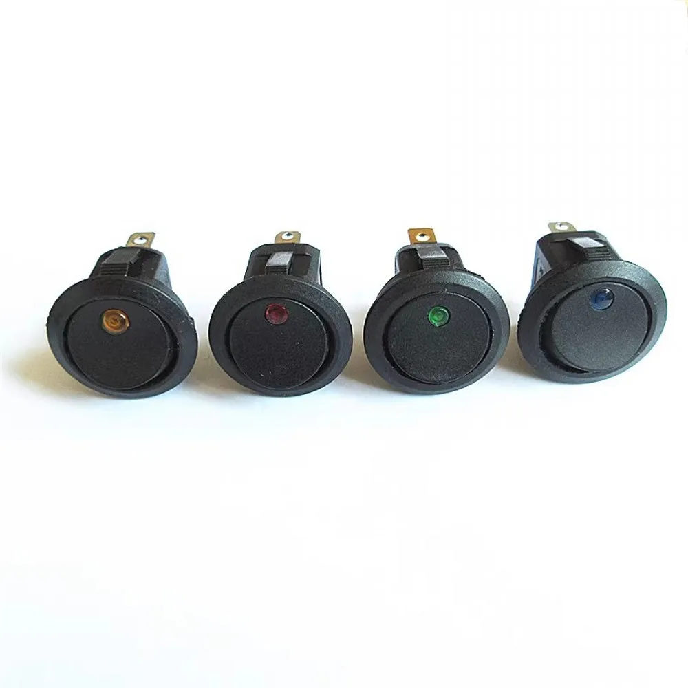 100PCS KCD1 12V 3PIN RED yellow Green Blue,Cat's eye with light,Small Round DPDT Push Button Boat Power 20mm Rocker Switch