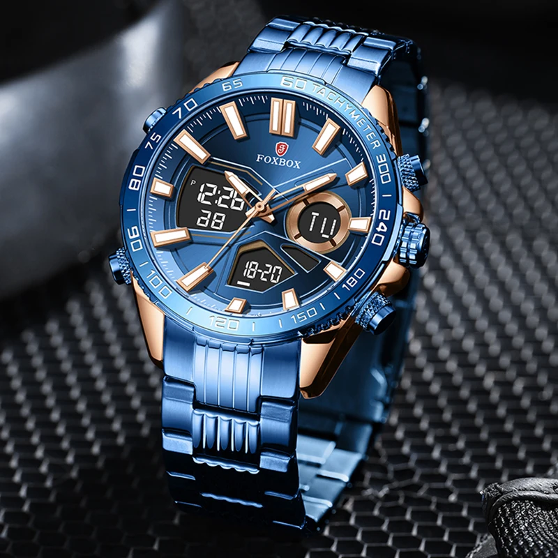 LIGE Sport Watches for Men Strong Luminous Dual Display Waterproof Quartz Genuine Stainless Steel Wristwatch Relogio Masculino