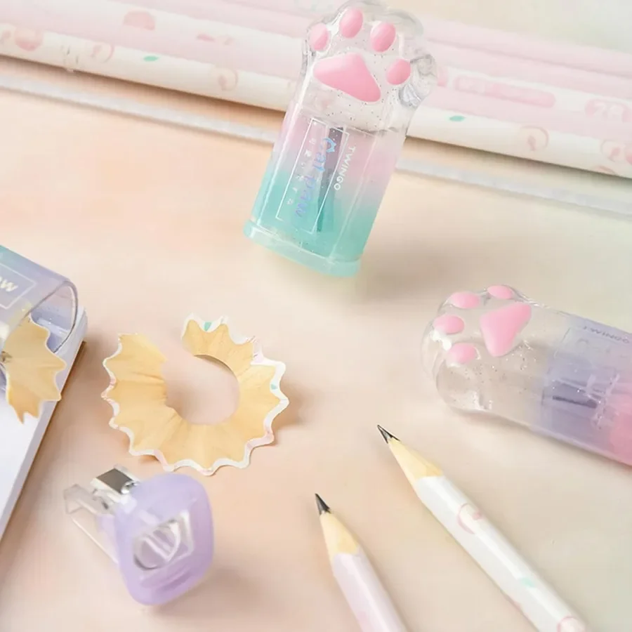 3-delige schattige cartoon kat poot handmatige puntenslijper set voor school- en kantoorgebruik Kawaii plastic puntenslijper ideaal voor meisjes