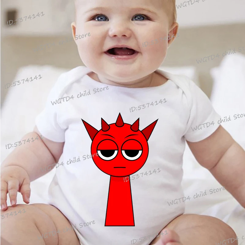 Funny Game Sprunki Anime Figure Design Newborn Bodysuit Short Sleeve Jumpsuit Boy Girl Baby Clothes Soft Cotton Infant Romper