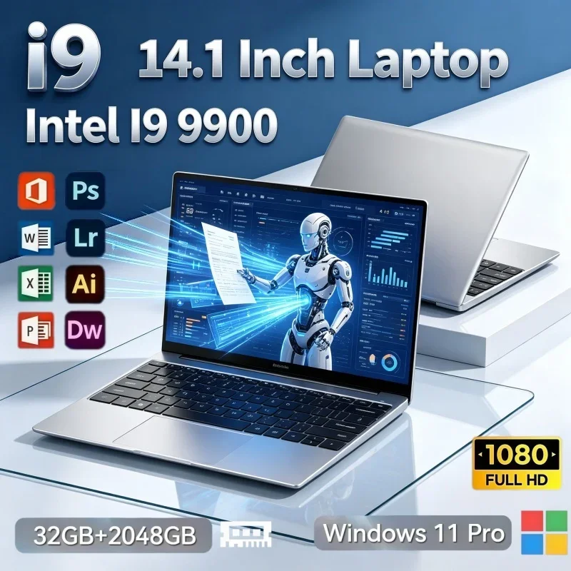 New 14.1 Inch Laptop Intel Core I9-9900 32GB RAM 2TB SSD Windows11 Wireless Connection Notebook For Daily Use