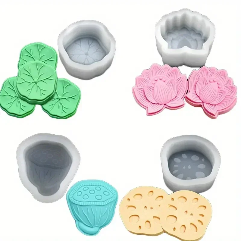 

4 шт. силиконовая форма для лотоса для мыла ручной работы, ароматерапия, гипсовые украшения, украшение торта, 3D цветок, форма «сделай сам» для поделок