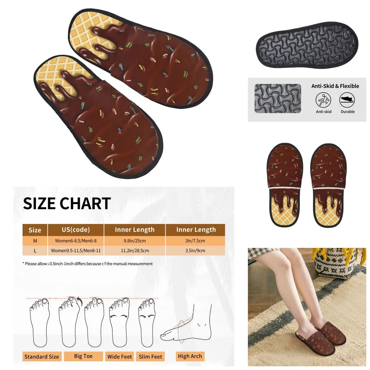 Nutty Chocolate Ice Cream Waffle 10 Men Women Furry slippers,Cosy pantoufle homme Home slippers