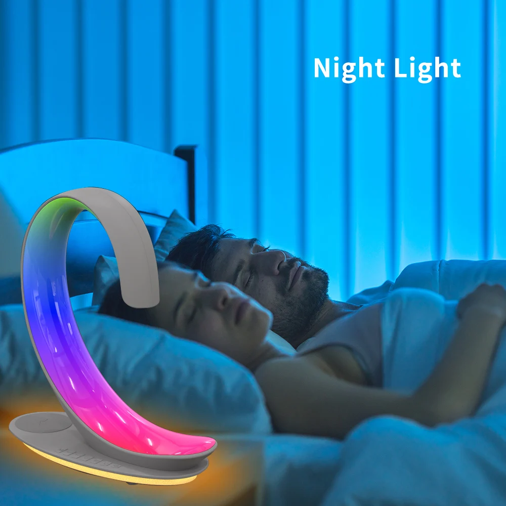 Altavoz multifuncional con Bluetooth 5,0, luz cálida de carga rápida inalámbrica de 10W, luz nocturna de escritorio, lámpara ambiental de mesita de noche con cisne blanco