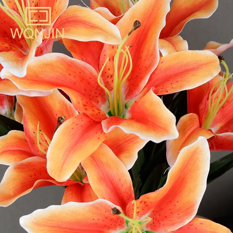 Künstliche Lilienblumen mit 9 Köpfen, europäischer mehrfarbiger gefälschter Brautblumenstrauß, Hochzeit, Zuhause, Party, Dekoration, Blumen – Detail 8