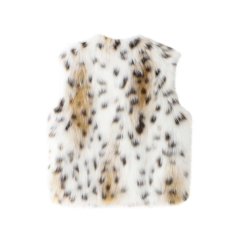 TFAFXY Women's Leopard Print Faux Fur Short Vest Fall Winter Warm Vest Top Chic Casual Sleeveless Vests Streetwear New Waistcoat
