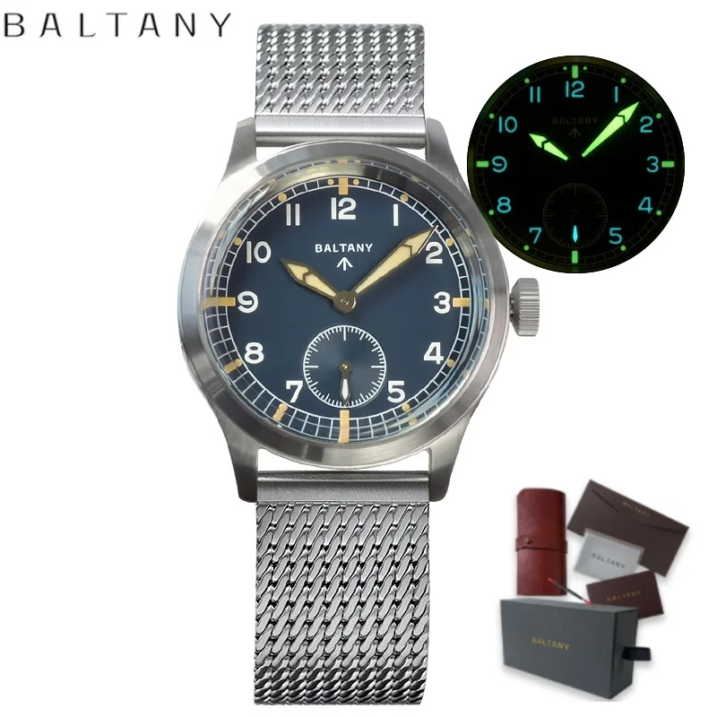 Baltany Antique Minitary Watch Vintage S2032 Stainless Steel Vd78 Quartz Movement 100M Waterproof 39Mm Sub-Second Field Watch