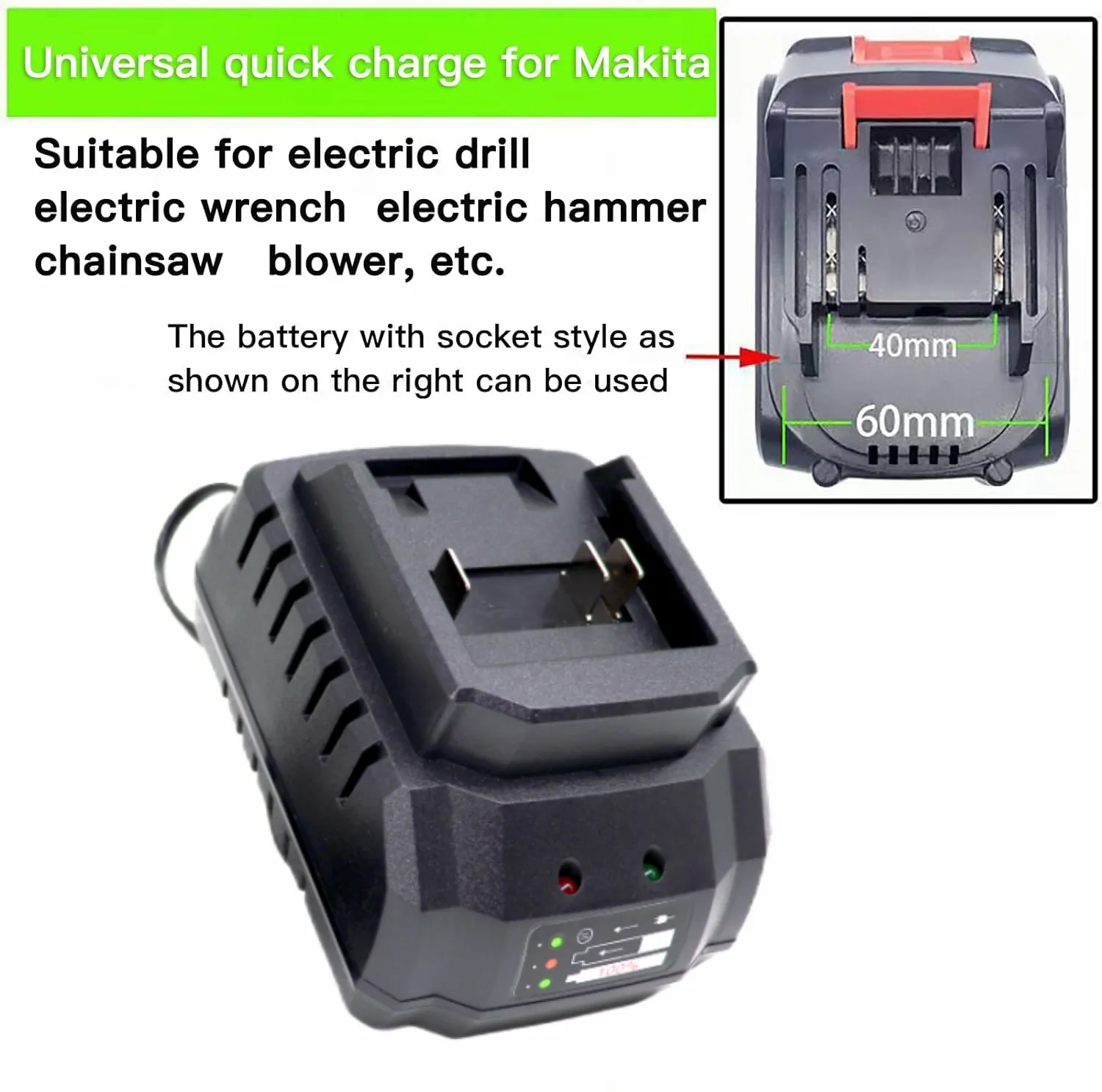 Universal Battery Charger for Makita Model 18V 21V Li-ion BL1415 BL1420 BL1815 BL1830 BL1860 Drill Electric Tool Battery Charger