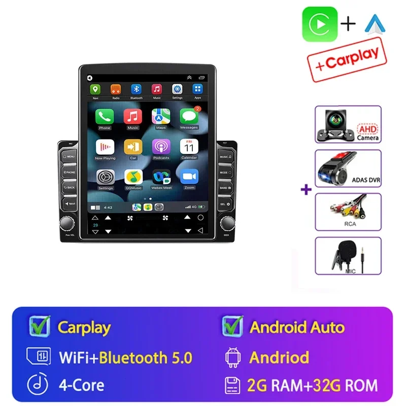 2 Din Android 15 Auto Universele Autoradio multimedia video Speler voor Tesla Type 9.7 inch Stereo Carplay 2din GPS navigatie
