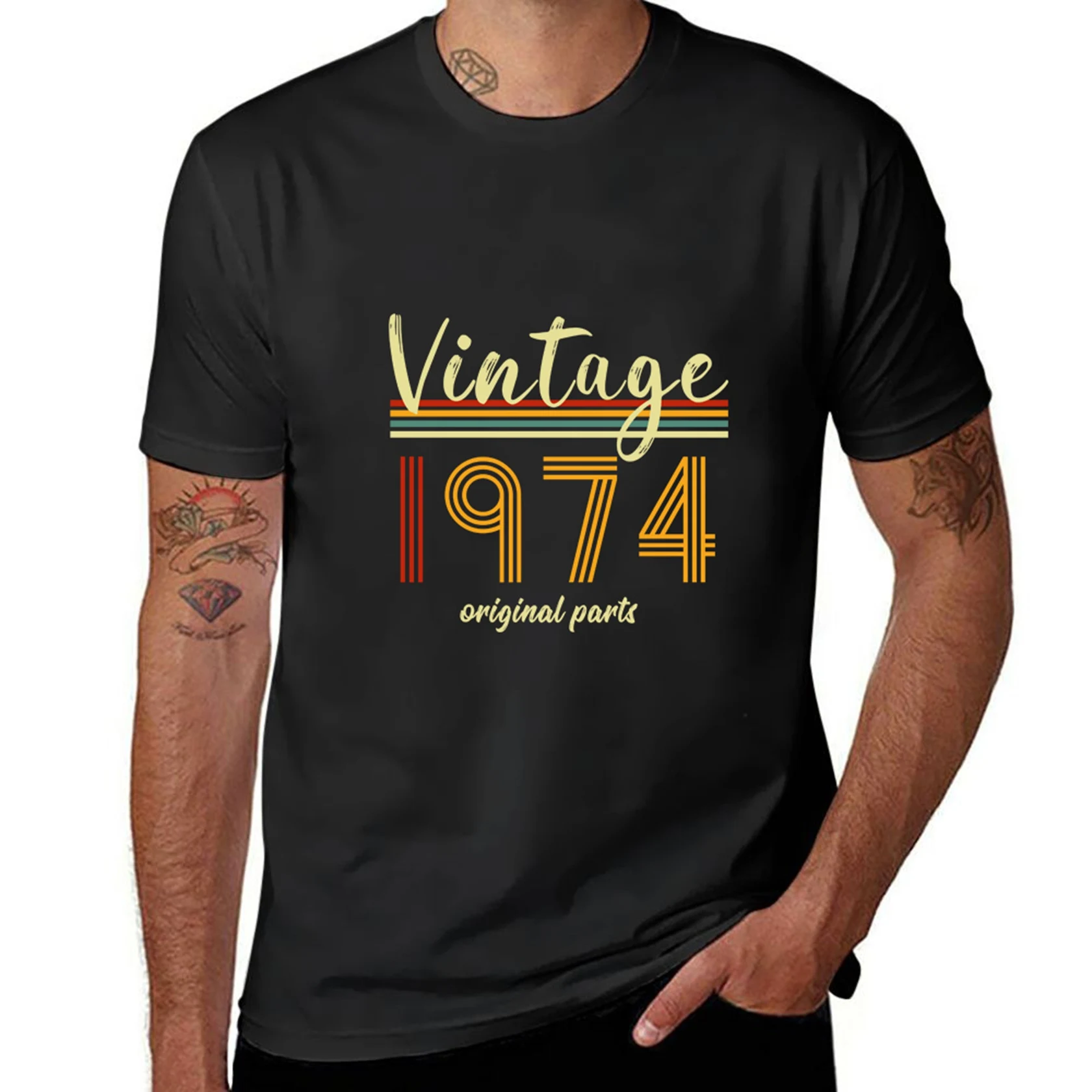 Vintage 1974 Original Parts Funny 50th Birthday Men Women T-Shirt Unisex Tee Oversized Male Clothing Camisetas