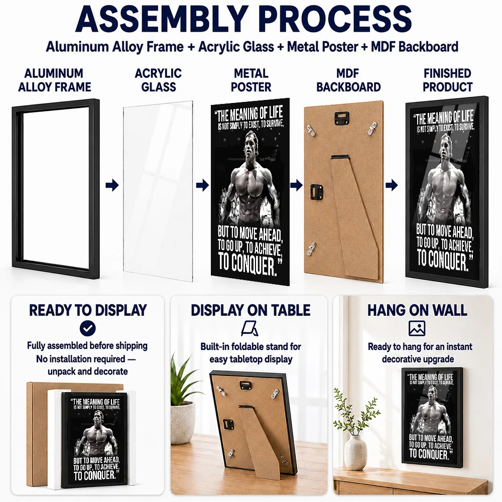 Arnold Schwarzenegger Motivational Quote Framed Metal Print Personalized Photo Modern Stadium Style Wall Art For Training Room