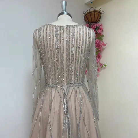 Alinovia Muslimska Pärlor Bröllopsklänning för Kvinnor 2025 O-ringad Långärmad Aine Kristall Formell Balklänningar Anpassad 8 best sales Muslimsk förlovningsklänning - №4