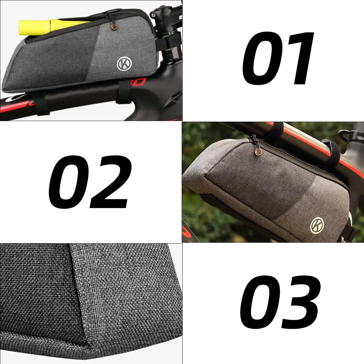 Bolsa para viga delantera de bicicleta, bolsa de nailon de primera calidad, impermeable, marco triangular, almacenamiento, gran capacidad, resistente a los arañazos, diseño con cremallera