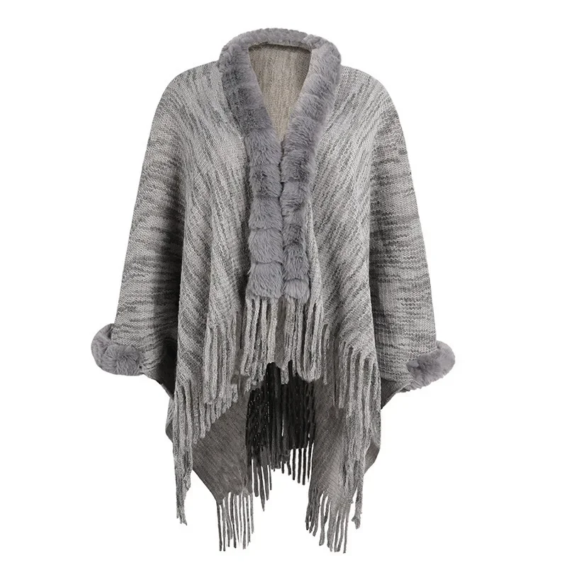 Autumn Winter Warm knitted Imitation Wool Collar Tassel shawl Fashionable Upscale Poncho Lady Capes Beige Cloaks