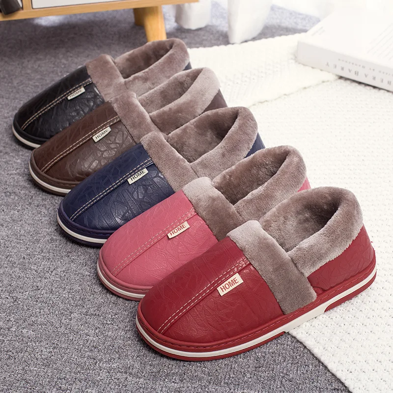 Winter Unisex Cotton Slippers Plush Slippers for Man Non-slip Warm Fluffy Mule Slides for Women Men Home Casual Cotton Shoes