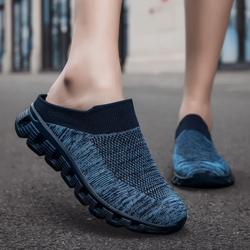 2024 Unisex Cross-border foreign trade spring and autumn large size couple flying woven socks shoes a pedal half slippers 36-46