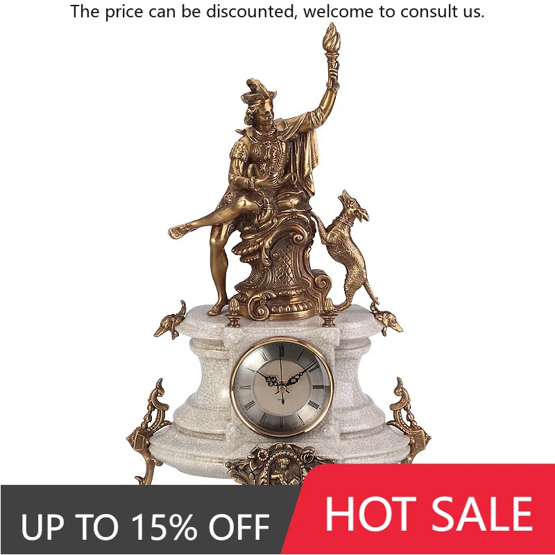 

Low MOQ European Style Home Decoration Table Clock French Luxury Pink Ceramic Clock Pure Copper Angel Desk Clock