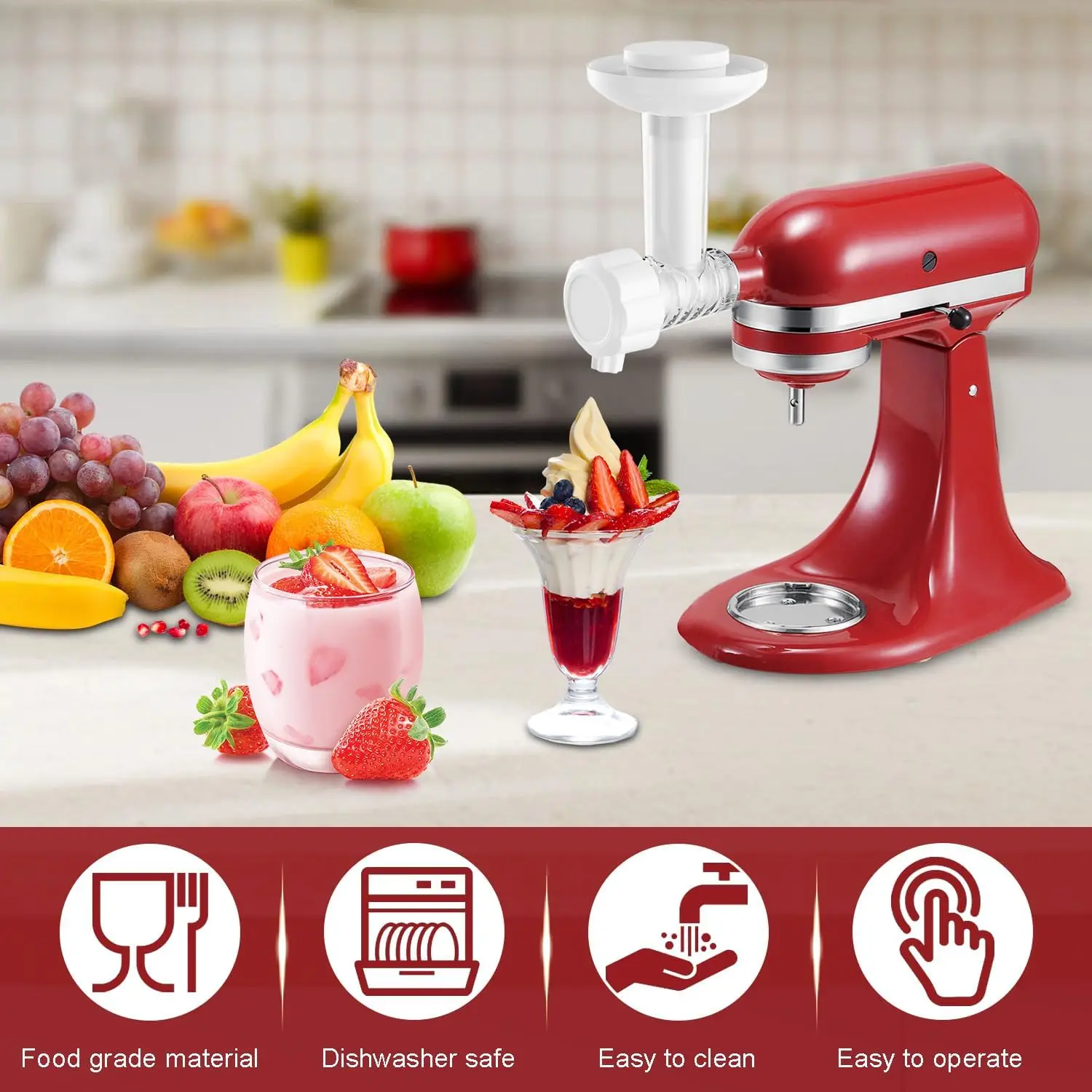 rozen Fruit Ice Cream Maker Attachment for Kitchenaid & Cuisinart Stand Mixers, Dairy-Free Soft Serve Sorbet Gelato Maker