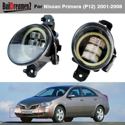 2 X Car Right + Left Angel Eye Fog Light Assembly For Nissan Primera P12 2001-2008 LED Lens Fog Daytime Running Lamp DRL 30W 12V