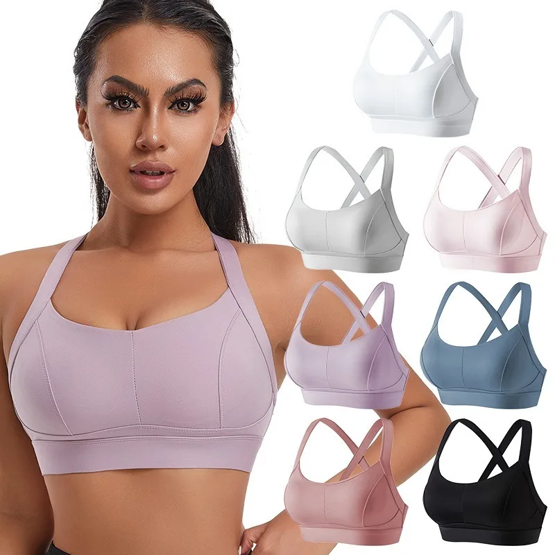 Women Crisscross Back Sports Bra High Impact Shockproof Wireless Yoga Bra for Gym Running Fitness