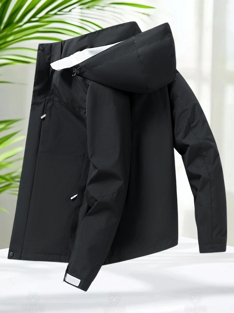 سترة مضادة للماء للرجال مع غطاء محرك السيارة مبطن بشبكة قابلة للتنفس لربيع الخريف للرجال والنساء بلون سادة معاطف للتخييم والمشي لمسافات طويلة خفيفة الوزن #1