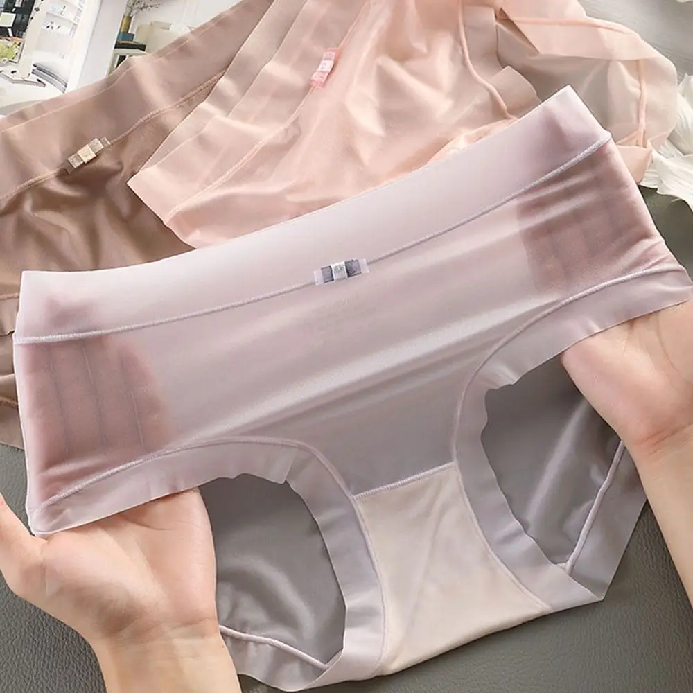 2022 Sexy Ice Silk Panties Women Girl Underwear Transparent Briefs Traceless Breathable Plus Size Thong Female Lingerie