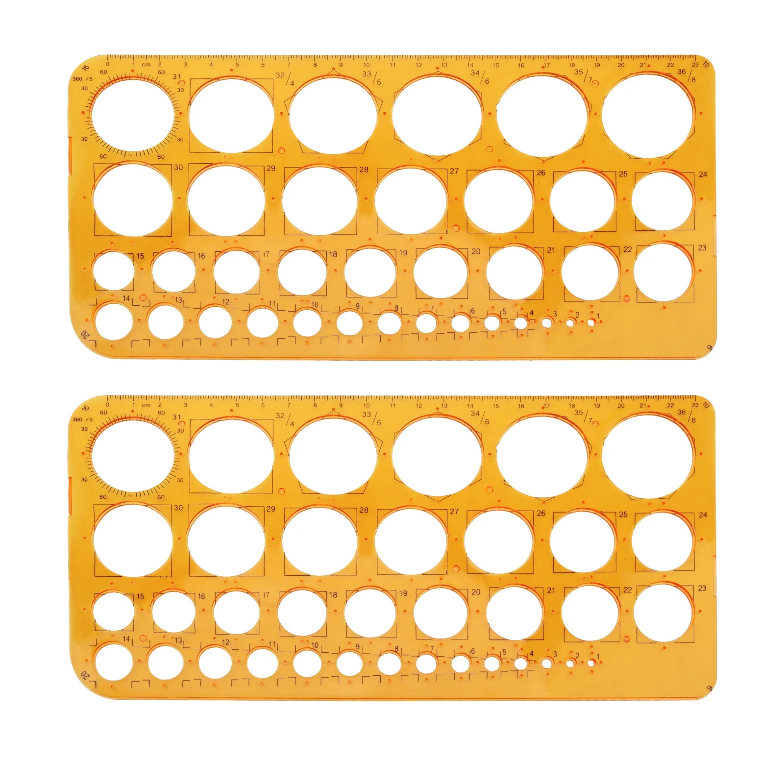 2pcs PVC Multifunctional Practical Circles Template for Drawing, Orange Circles Stencil