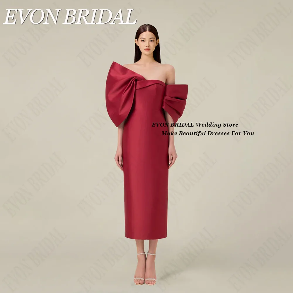 

EVON BRIDAL Celebrity Red Carpet Dresses Mermaid Sleeveless Scoop Neck Satin Elegant Evening Gowns Tea-Length Bow 이브닝 드레스