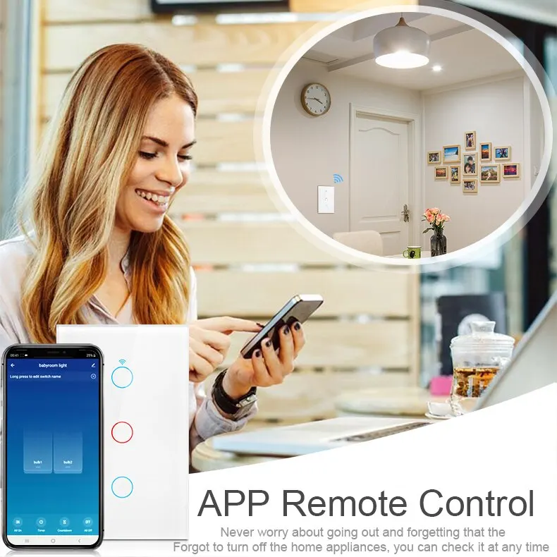 Wifi Smart Light Switch Smart Home US Tuya Wall Touch Switch RF433 App Remote Control Support Alexa Alice Google Home