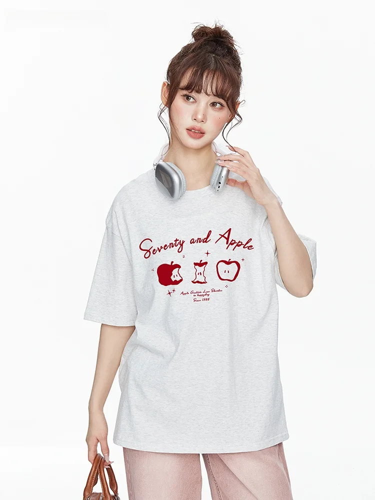 

Summer Casual Cotton Print ort Sve Women's T-irt Loose Fit Faionable round Ne Top Creative Design T-irt