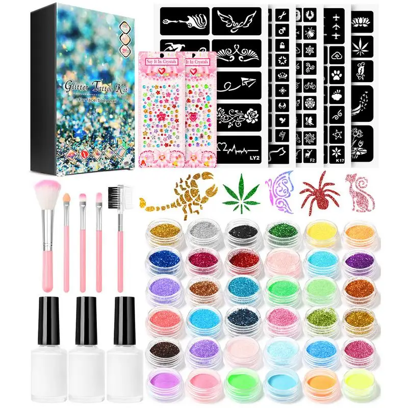 

Kids Face Sticker Safe Tattoo Set Unique Stencil Body Nail Glitter Art Paint Birthday Party Gift For Girls Teenagers