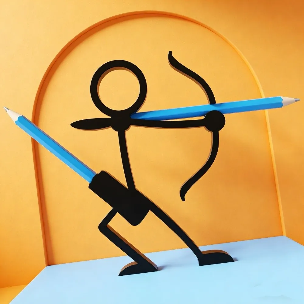

Plastic Stickman Warrior Pen Holder Pen Container Desktop Decor 3D Printed Pencil Stand Cartoon Creative Funny Pen Ornament Home