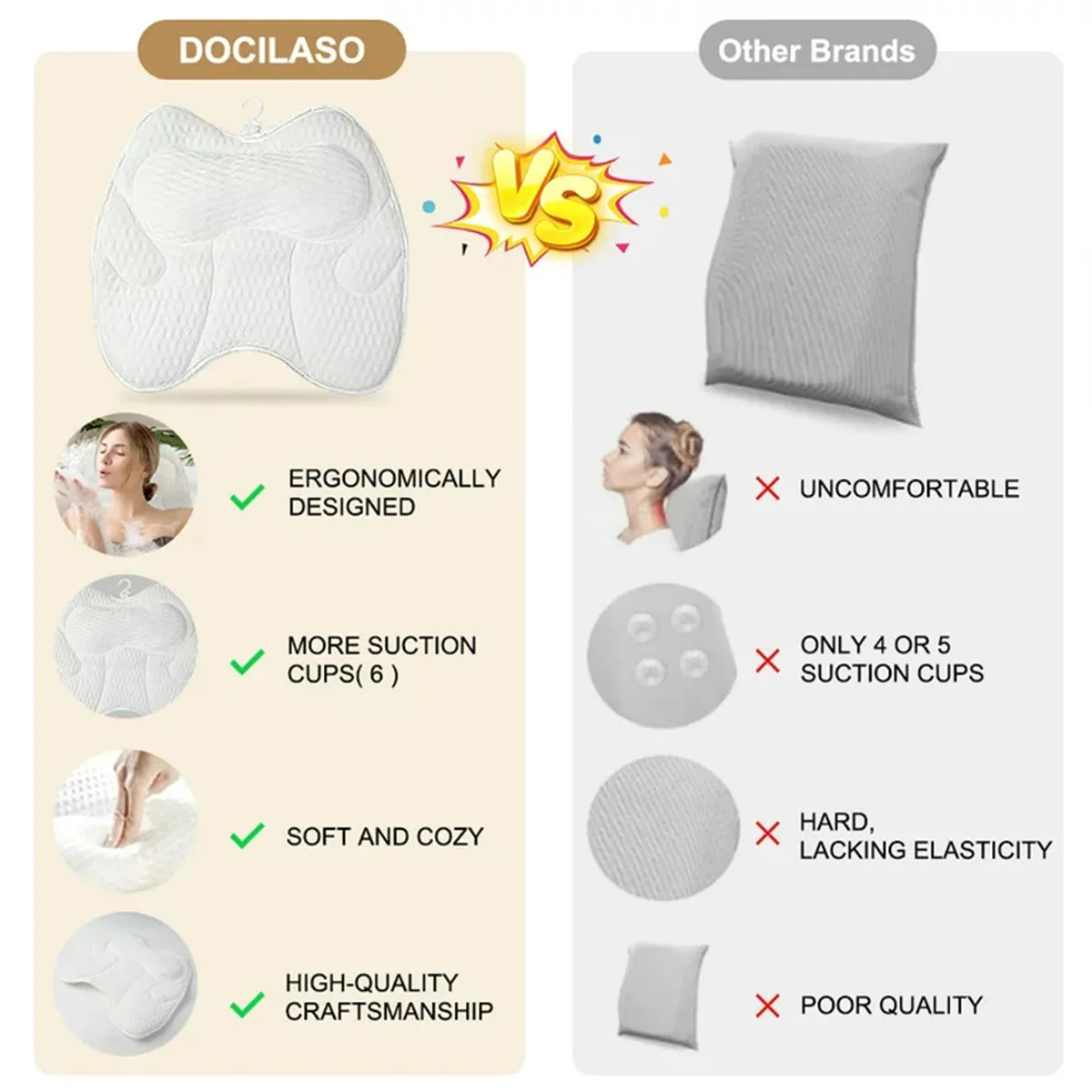 Non-Slip SPA Bath Pillow with Suction Cups Bath Tub Neck Back Support Headrest Pillows Thickened Home Cushion Bathroom Accersory