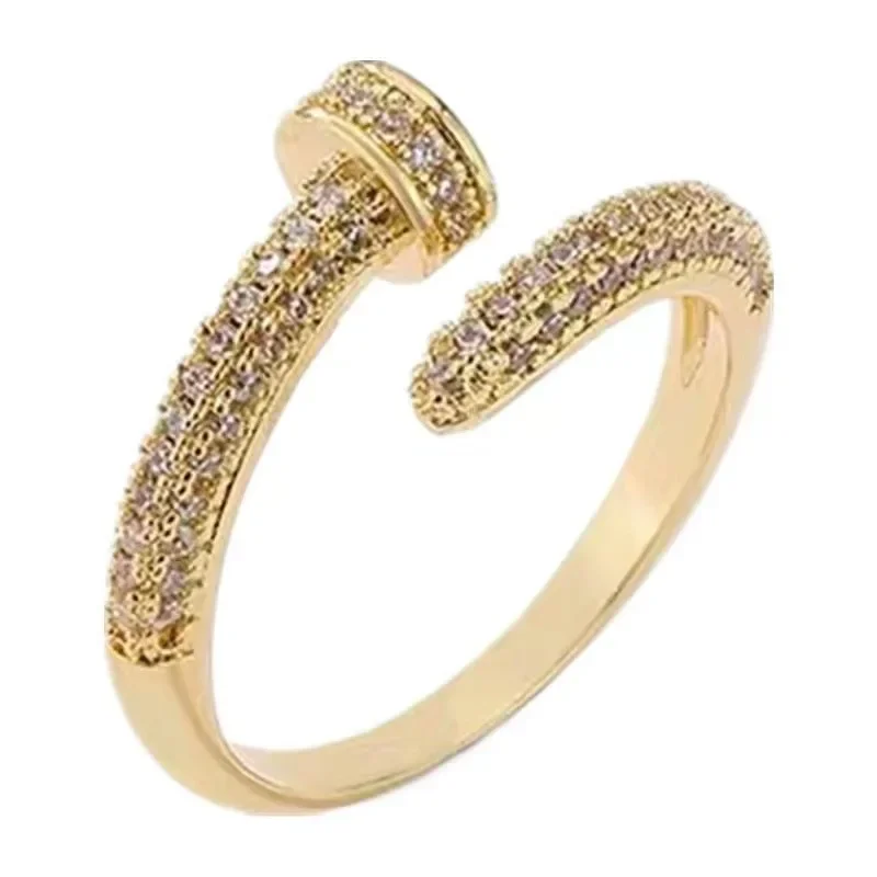 Exquisite Screw Ring for Women Gold Plated Adjustable Crystal Zircon Copper Rings Female Girls Jewelry Wedding Party Accessories