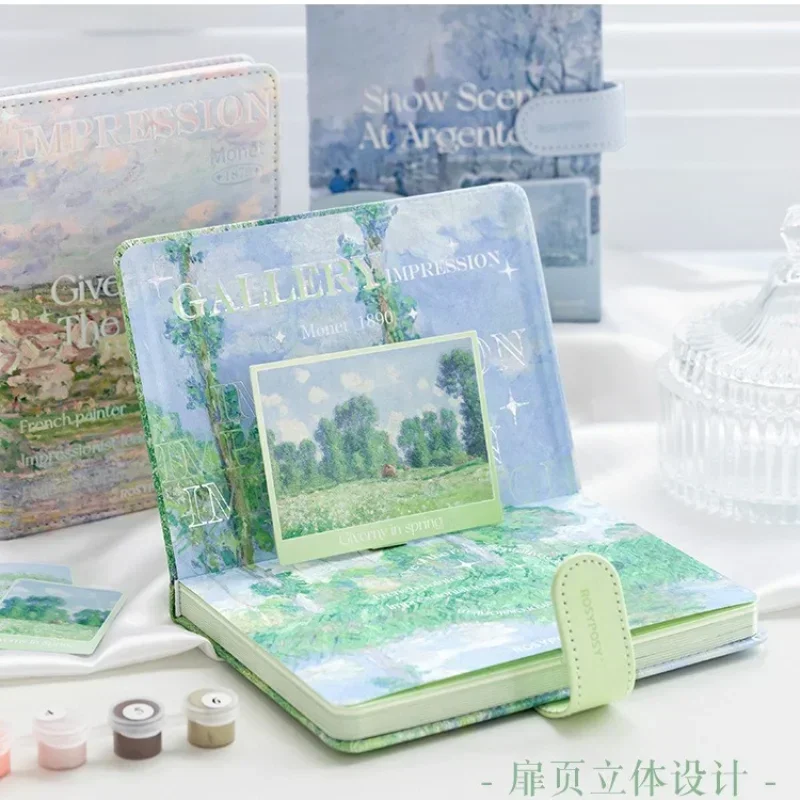 1Pc INS Aesthetic Art Exhibition Hall Oil Painting PU Cover Notebook Cute Girls Diary Daily Planner Journal Colorful Inside Page